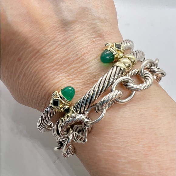 David Yurman Bracelet Green Onyx, Chrome Diopside, Hampton Blue Topaz 14k Gold - Picture 12 of 16